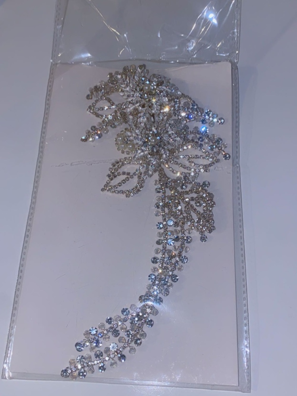 Crystal Leaf Cascade Hair Vine - Silver Tone